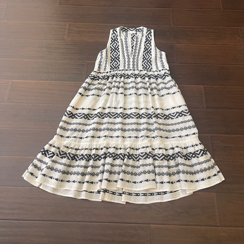 Nema Resort Wear Women's Embroidered Ivory/Black Midi Dress Size Small NWOT